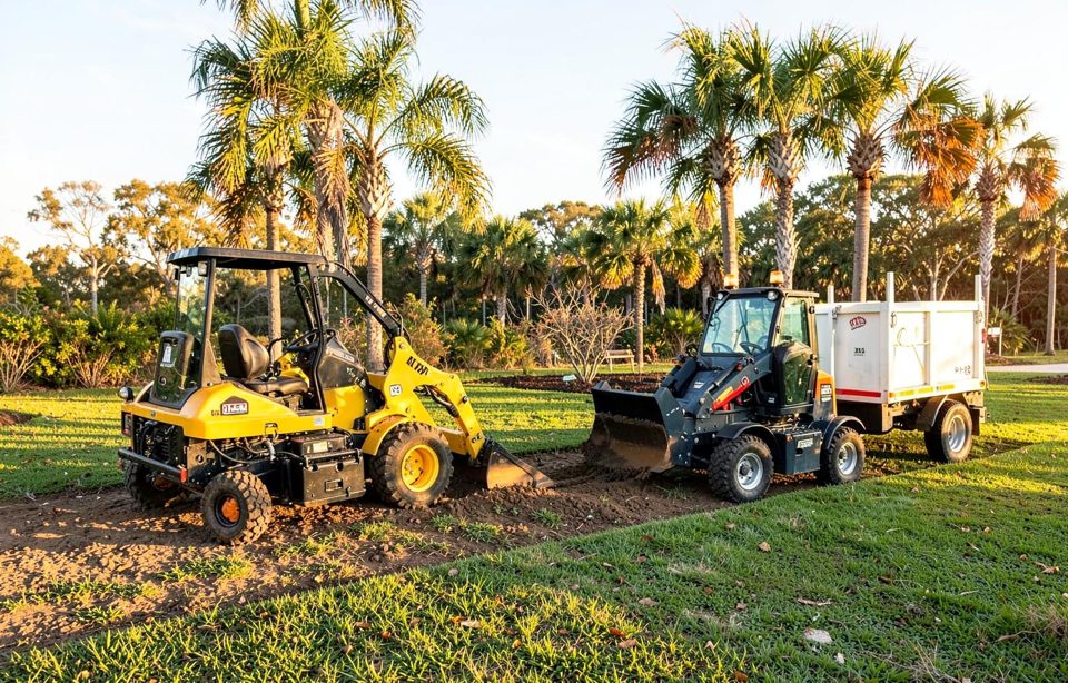 Landscaping and compact construction equipment on a Florida property