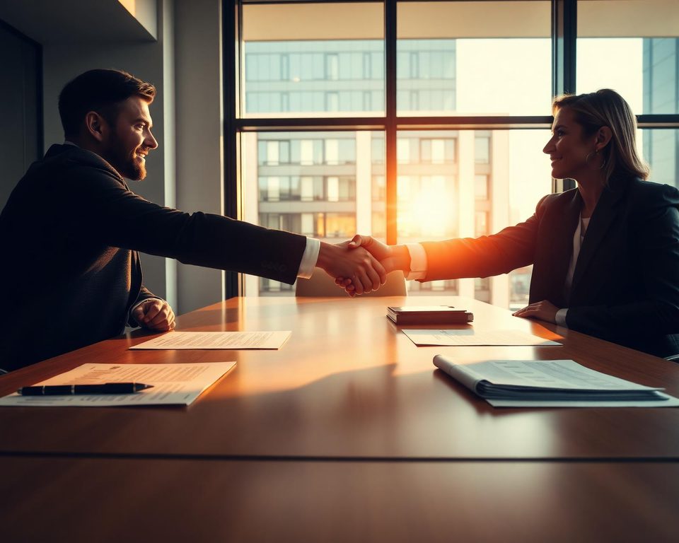 Closing a business deal with a handshake