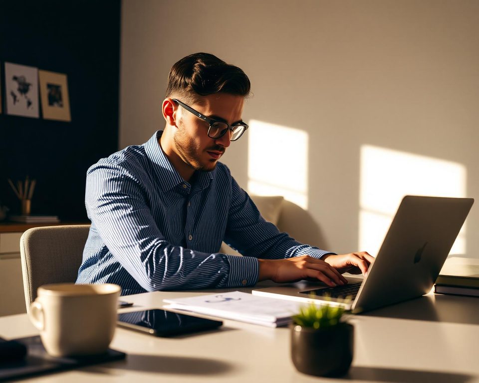 Small business owner reviewing financing options at desk